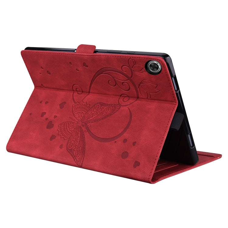For Samsung Galaxy Tab A9+ / A11+ Love Butterfly Embossed Leather Tablet Case(Red) by bashfashion
