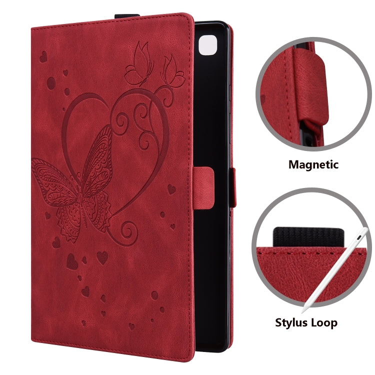 For Samsung Galaxy Tab A9+ / A11+ Love Butterfly Embossed Leather Tablet Case(Red) by bashfashion