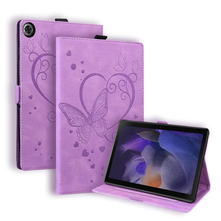 For Samsung Galaxy Tab A9+ / A11+ Love Butterfly Embossed Leather Tablet Case(Purple) by bashfashion