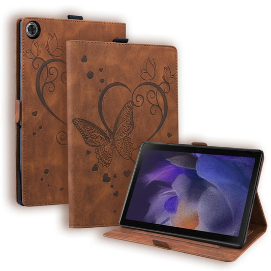 For Samsung Galaxy Tab A9+ / A11+ Love Butterfly Embossed Leather Tablet Case(Brown) by bashfashion