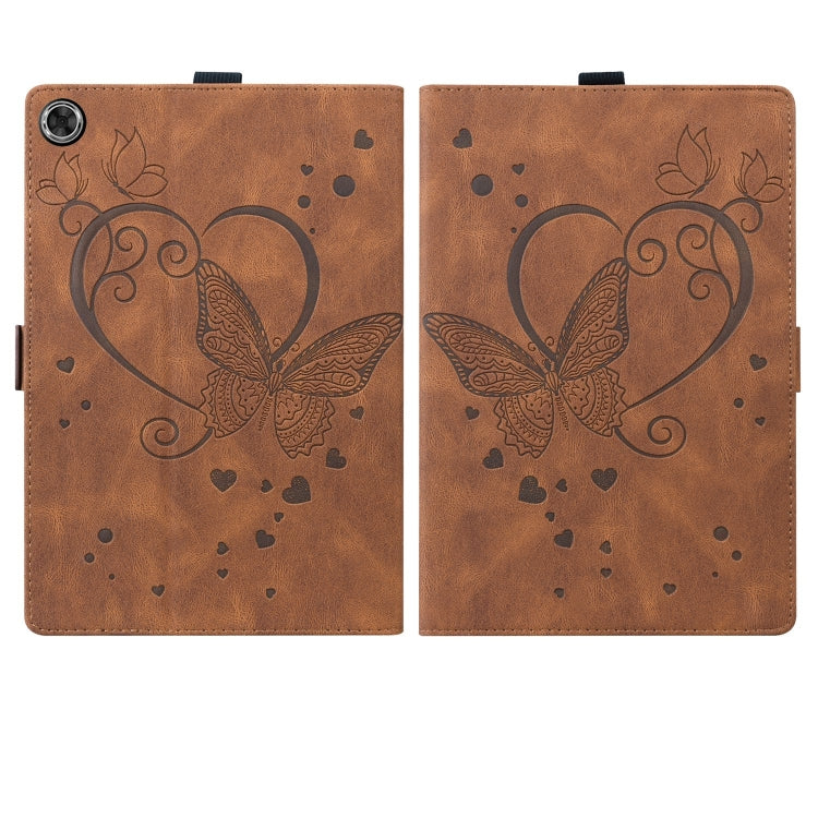 For Samsung Galaxy Tab A9+ / A11+ Love Butterfly Embossed Leather Tablet Case(Brown) by bashfashion