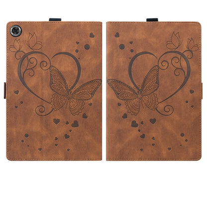For Samsung Galaxy Tab A9+ / A11+ Love Butterfly Embossed Leather Tablet Case(Brown) by bashfashion