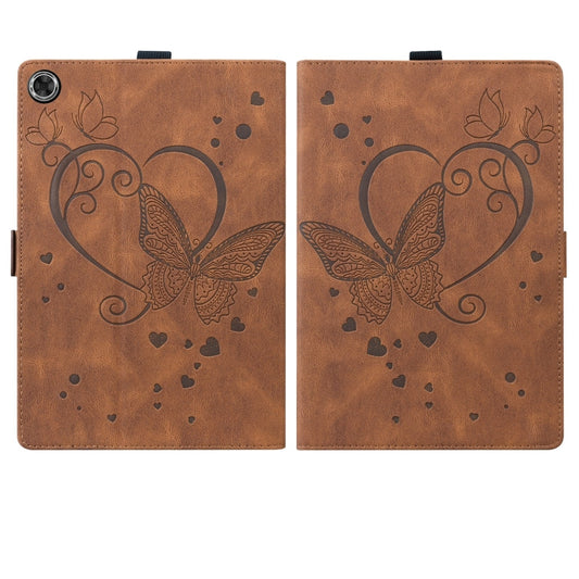 For Samsung Galaxy Tab A9+ / A11+ Love Butterfly Embossed Leather Tablet Case(Brown) by bashfashion