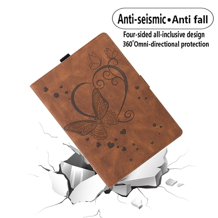 For Samsung Galaxy Tab A9+ / A11+ Love Butterfly Embossed Leather Tablet Case(Brown) by bashfashion