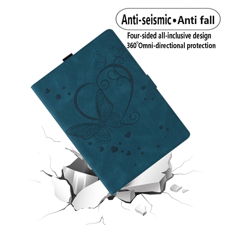 For Samsung Galaxy Tab S9 FE Love Butterfly Embossed Leather Tablet Case(Blue) by bashfashion