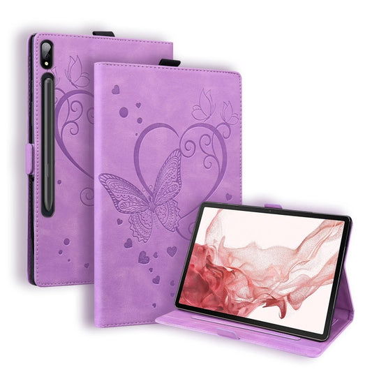 For Samsung Galaxy Tab S9 FE Love Butterfly Embossed Leather Tablet Case(Purple) by bashfashion