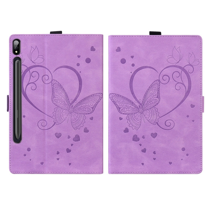 For Samsung Galaxy Tab S9 FE Love Butterfly Embossed Leather Tablet Case(Purple) by bashfashion
