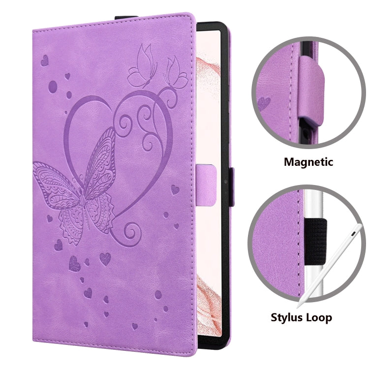 For Samsung Galaxy Tab S9 FE Love Butterfly Embossed Leather Tablet Case(Purple) by bashfashion