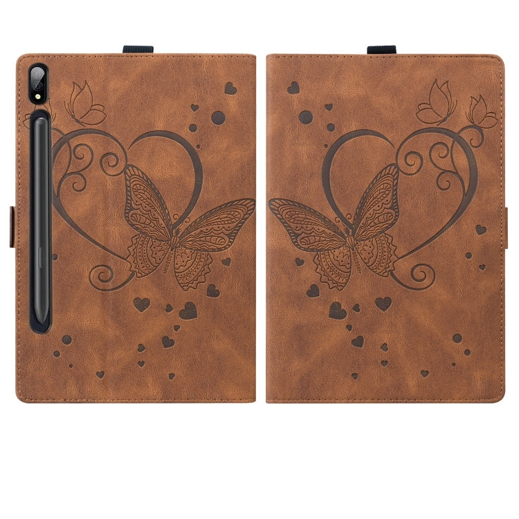 For Samsung Galaxy Tab S9 FE Love Butterfly Embossed Leather Tablet Case(Brown) by bashfashion