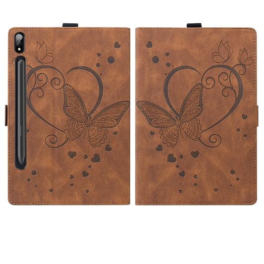 For Samsung Galaxy Tab S9 FE Love Butterfly Embossed Leather Tablet Case(Brown) by bashfashion