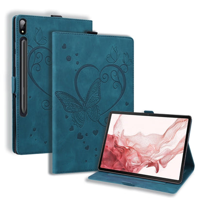For Samsung Galaxy Tab S9 FE+ Love Butterfly Embossed Leather Tablet Case(Blue) by bashfashion