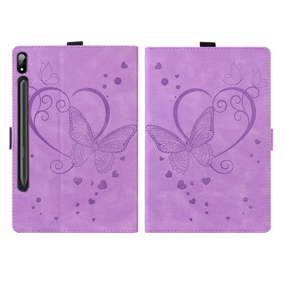 For Samsung Galaxy Tab S9 FE+ Love Butterfly Embossed Leather Tablet Case(Purple) by bashfashion