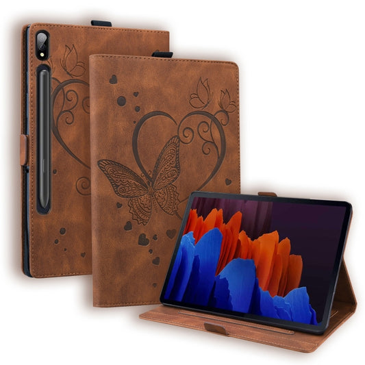 For Samsung Galaxy Tab S9 FE+ Love Butterfly Embossed Leather Tablet Case(Brown) by bashfashion