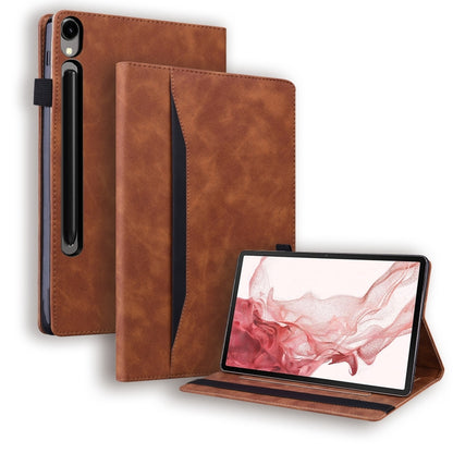 For Samsung Galaxy Tab S9 FE+ Splicing Shockproof Leather Tablet Case(Brown) by bashfashion