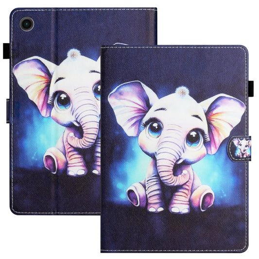 For Samsung Galaxy Tab A11 / A9 Coloured Drawing Stitching Smart PU Tablet Case with Sleep / Wake-up Function(Elephant) by bashfashion