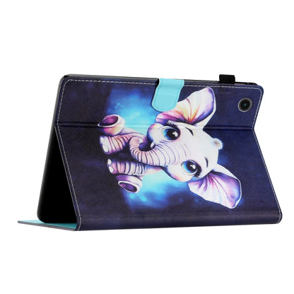 For Samsung Galaxy Tab A11 / A9 Coloured Drawing Stitching Smart PU Tablet Case with Sleep / Wake-up Function(Elephant) by bashfashion