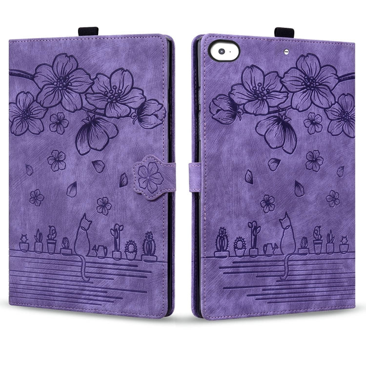 For iPad mini 5 / 4 / 3 / 2 / 1 Cartoon Sakura Cat Embossed Smart Leather Tablet Case(Purple) by bashfashion