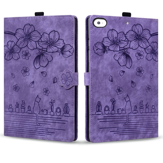 For iPad mini 5 / 4 / 3 / 2 / 1 Cartoon Sakura Cat Embossed Smart Leather Tablet Case(Purple) by bashfashion