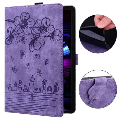 For iPad 10.2 2021 / 10.5 2019 Cartoon Sakura Cat Embossed Smart Leather Tablet Case(Purple) by bashfashion