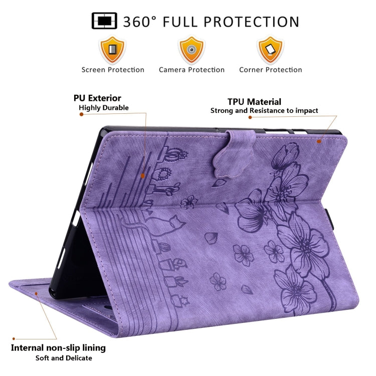 For iPad Pro 11 2022 / Air 10.9 2022 Cartoon Sakura Cat Embossed Smart Leather Tablet Case(Purple) by bashfashion