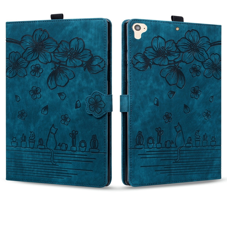 For iPad Pro 9.7 / 9.7 2018 / 2017 Cartoon Sakura Cat Embossed Smart Leather Tablet Case(Blue) by bashfashion