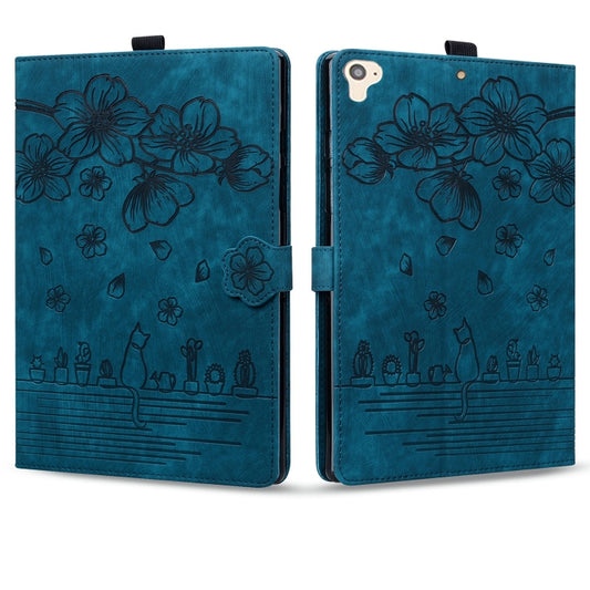 For iPad Pro 9.7 / 9.7 2018 / 2017 Cartoon Sakura Cat Embossed Smart Leather Tablet Case(Blue) by bashfashion