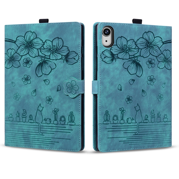 For iPad mini 6 / mini 2024 Cartoon Sakura Cat Embossed Smart Leather Tablet Case(Green) by bashfashion
