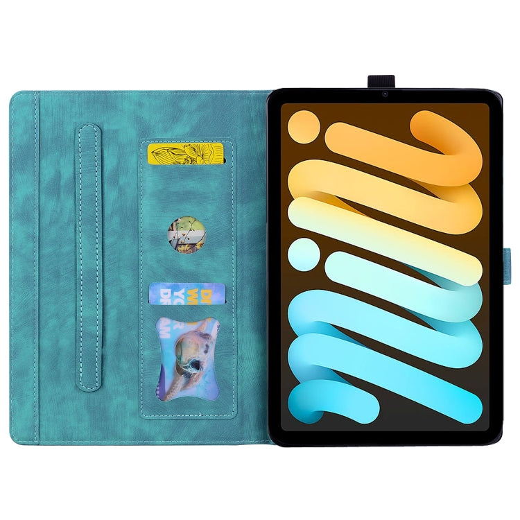 For iPad mini 6 / mini 2024 Cartoon Sakura Cat Embossed Smart Leather Tablet Case(Green) by bashfashion