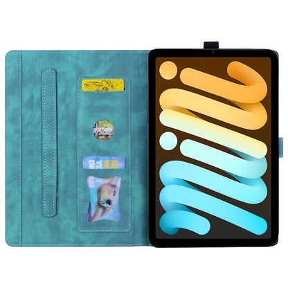 For iPad mini 6 / mini 2024 Cartoon Sakura Cat Embossed Smart Leather Tablet Case(Green) by bashfashion