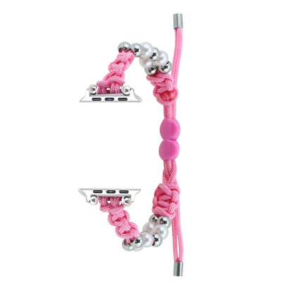 For Apple Watch SE 2023 44mm Paracord Row Beads Drawstring Braided Watch Band(Pink) by bashfashion