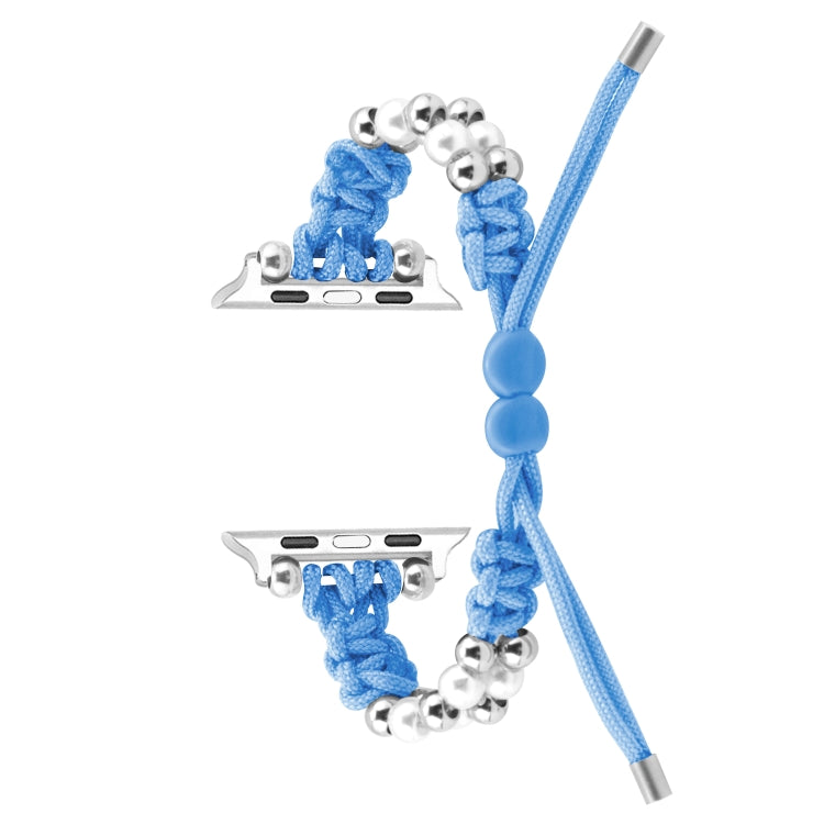 For Apple Watch SE 2023 44mm Paracord Row Beads Drawstring Braided Watch Band(Blue) by bashfashion