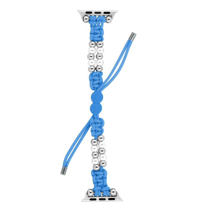 For Apple Watch SE 2023 44mm Paracord Row Beads Drawstring Braided Watch Band(Blue) by bashfashion