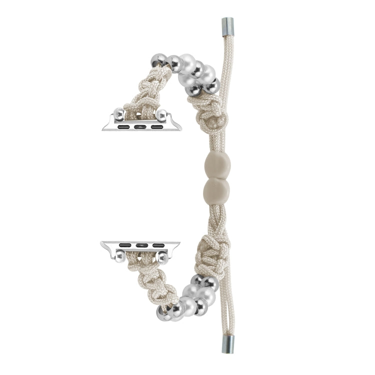 For Apple Watch SE 2023 40mm Paracord Row Beads Drawstring Braided Watch Band(White) by bashfashion
