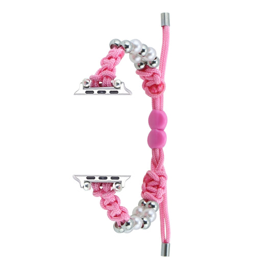 For Apple Watch SE 2023 40mm Paracord Row Beads Drawstring Braided Watch Band(Pink) by bashfashion
