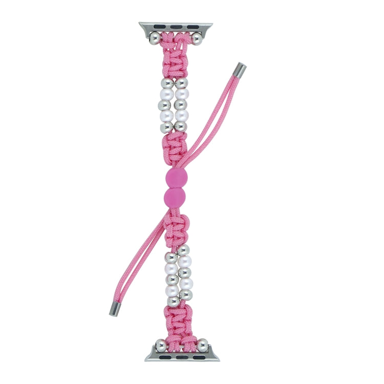 For Apple Watch Ultra 2 49mm Paracord Row Beads Drawstring Braided Watch Band(Pink) by bashfashion