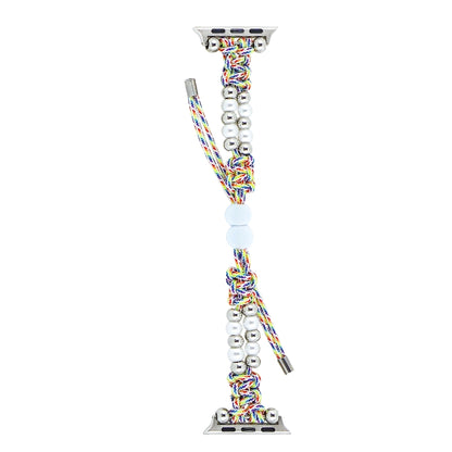 For Apple Watch Series 9 45mm Paracord Row Beads Drawstring Braided Watch Band(Rainbow) by bashfashion