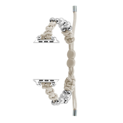For Apple Watch Series 9 41mm Paracord Row Beads Drawstring Braided Watch Band(White) by bashfashion
