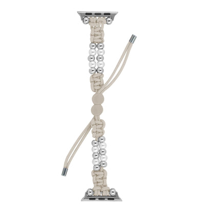 For Apple Watch Series 8 41mm Paracord Row Beads Drawstring Braided Watch Band(White) by bashfashion