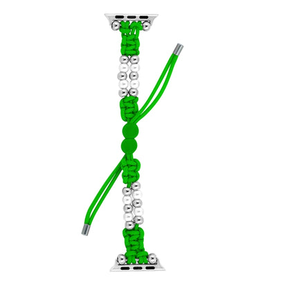 For Apple Watch Series 8 41mm Paracord Row Beads Drawstring Braided Watch Band(Green) by bashfashion