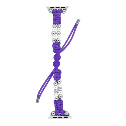 For Apple Watch Series 8 41mm Paracord Row Beads Drawstring Braided Watch Band(Purple) by bashfashion
