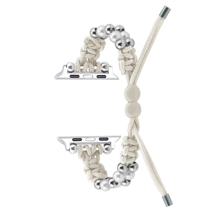 For Apple Watch Series 8 45mm Paracord Row Beads Drawstring Braided Watch Band(White) by bashfashion