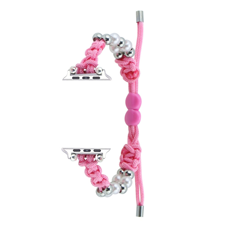 For Apple Watch Series 8 45mm Paracord Row Beads Drawstring Braided Watch Band(Pink) by bashfashion