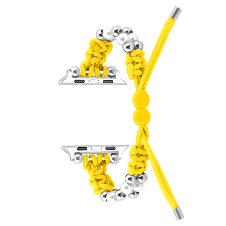 For Apple Watch SE 2022 40mm Paracord Row Beads Drawstring Braided Watch Band(Yellow) by bashfashion