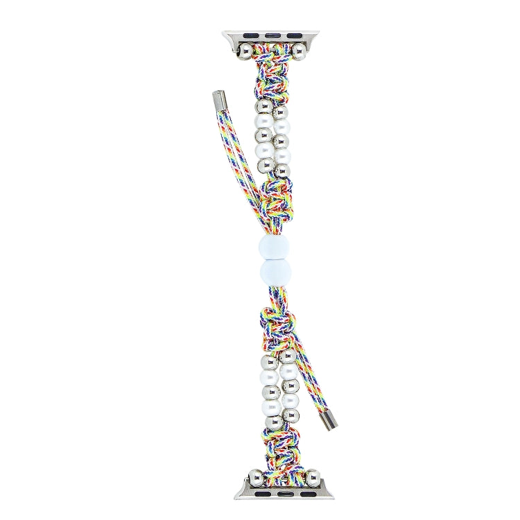 For Apple Watch SE 44mm Paracord Row Beads Drawstring Braided Watch Band(Rainbow) by bashfashion