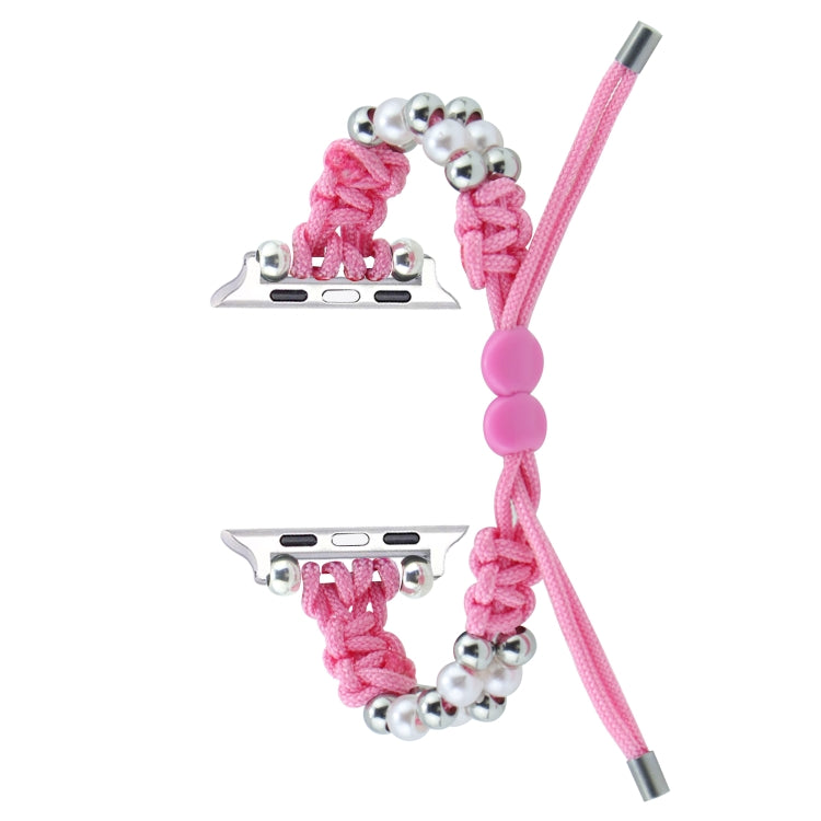 For Apple Watch Series 6 40mm Paracord Row Beads Drawstring Braided Watch Band(Pink) by bashfashion