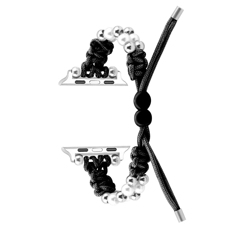 For Apple Watch Series 6 44mm Paracord Row Beads Drawstring Braided Watch Band(Black) by bashfashion