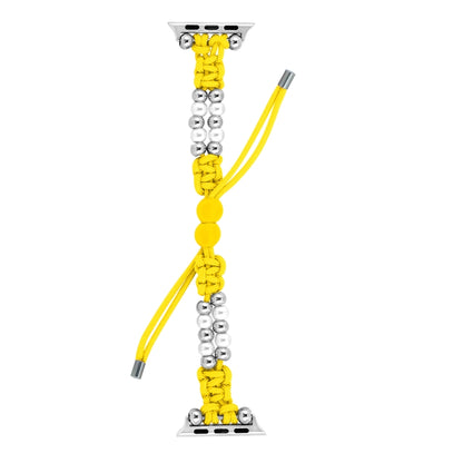For Apple Watch Series 6 44mm Paracord Row Beads Drawstring Braided Watch Band(Yellow) by bashfashion