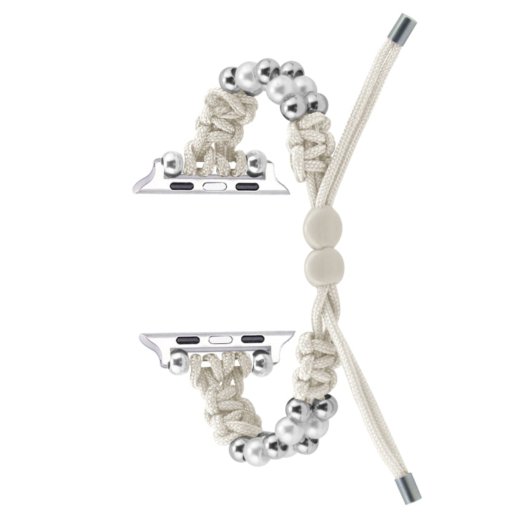 For Apple Watch Series 3 38mm Paracord Row Beads Drawstring Braided Watch Band(White) by bashfashion