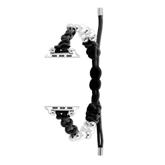 For Apple Watch Series 3 38mm Paracord Row Beads Drawstring Braided Watch Band(Black) by bashfashion