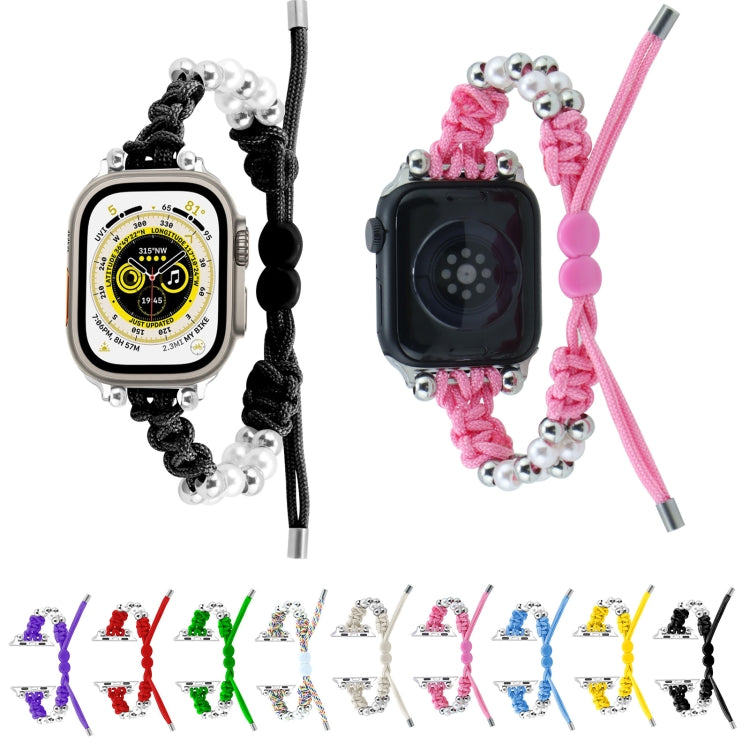 For Apple Watch Series 8 45mm Paracord Row Beads Drawstring Braided Watch Band(Yellow) by bashfashion